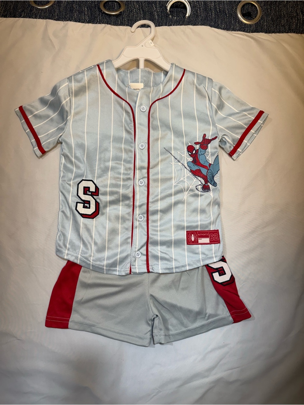 Spiderman Light Gray & Red Baseball Jersey and Shorts Set